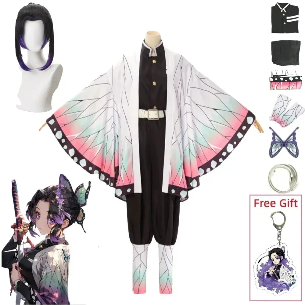 Halloween Kochou Shinobu wig and haori costume set with accessories for anime costume fans