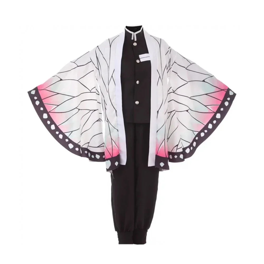 Halloween Kochou Shinobu wig and haori featuring colorful butterfly design and flowing sleeves