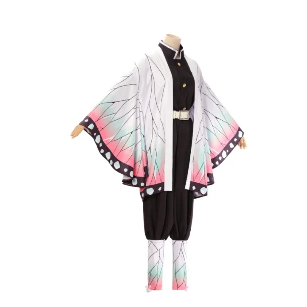 Halloween Kochou Shinobu wig and haori costume featuring vibrant colors and intricate designs for anime fans