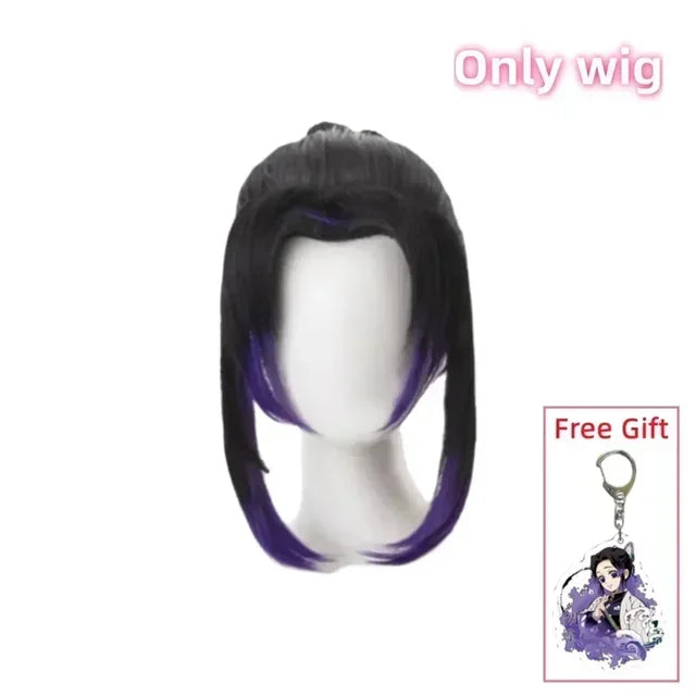 Halloween Kochou Shinobu wig and haori featuring a sleek black and purple design