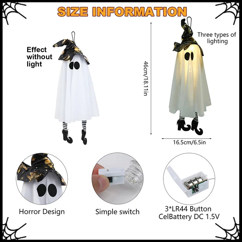Halloween LED witch ghost decorations with three lighting modes and a spooky design for festive decor