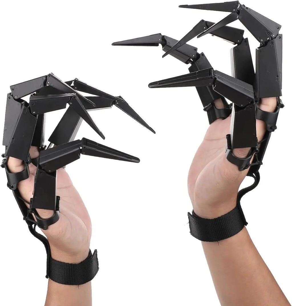 Halloween pet skeleton hand costume on two hands with articulated fingers for spooky pet dress-up