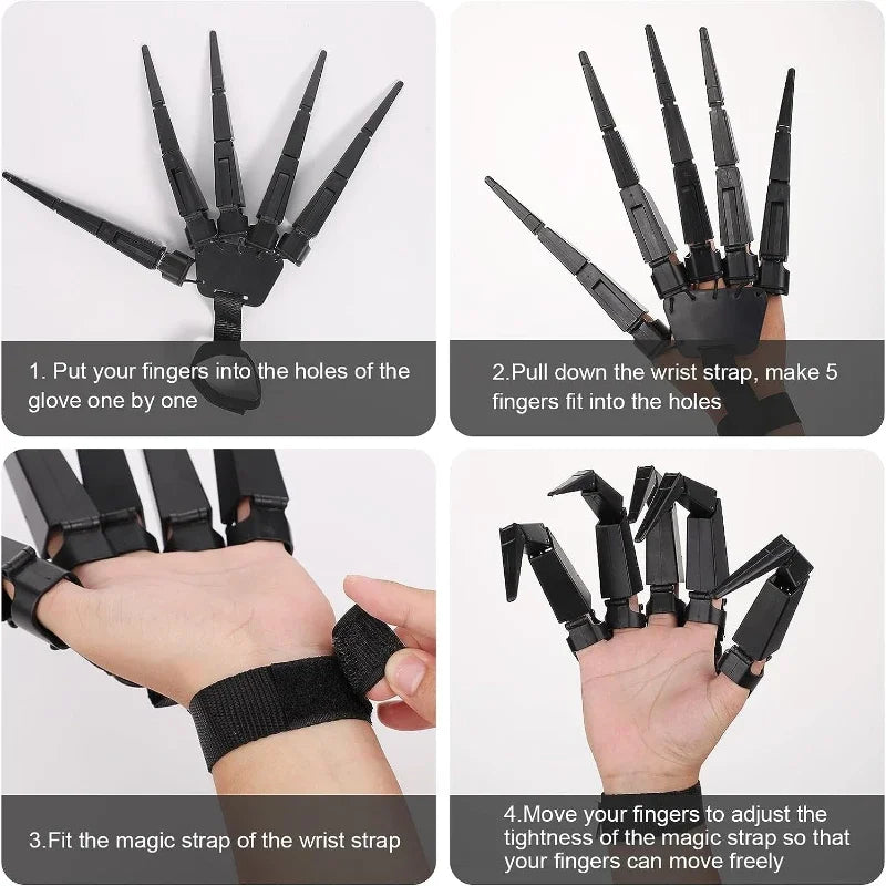 Halloween pet skeleton hand costume; adjustable glove for pets with articulated fingers and wrist strap