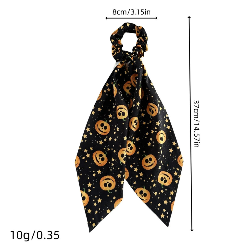 Halloween scrunchies set with playful pumpkin and star patterns for festive hair styling