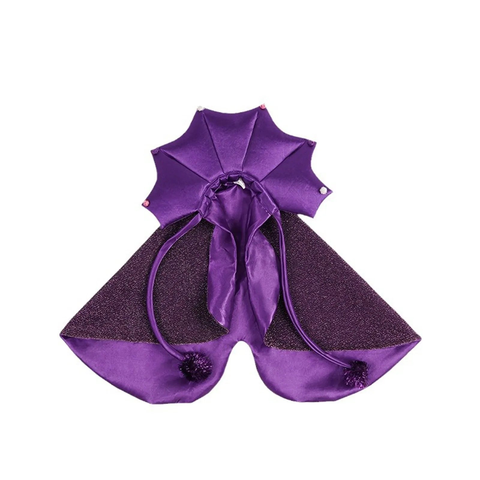 Purple Halloween witch costume for pets featuring a sparkly cape and pointy hat