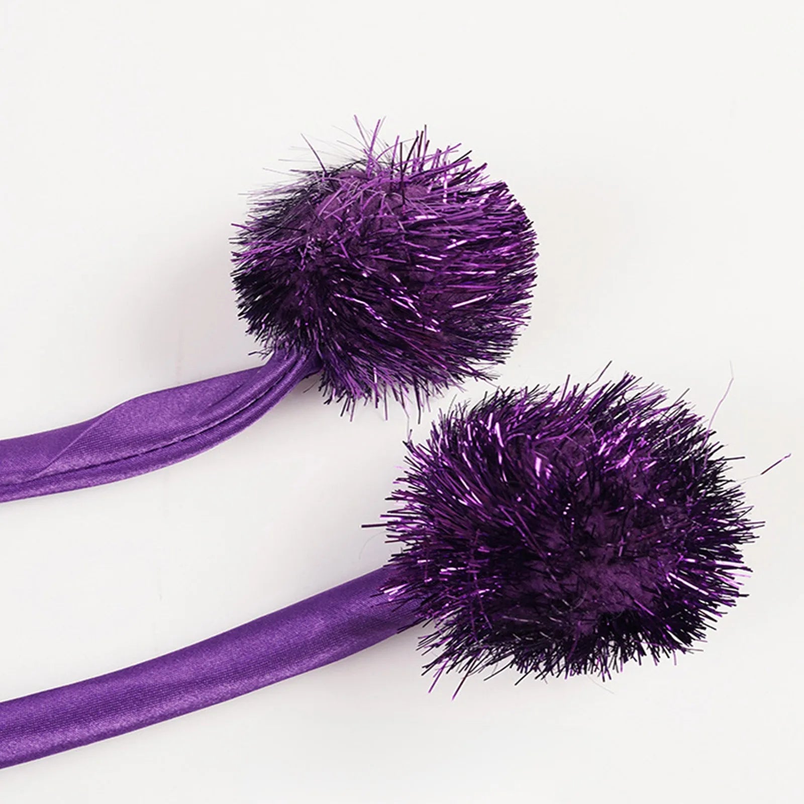 Purple Halloween witch costume for pets with shiny pom poms and soft ribbons
