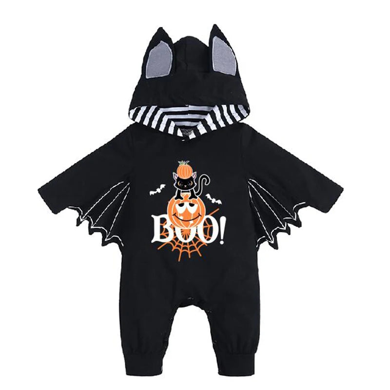 Adorable BABY vampire costume jumpsuit with bat wings and hood for Halloween celebrations