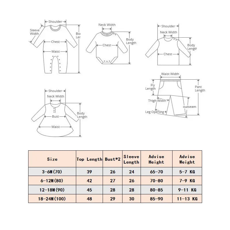 Size chart for BABY vampire costume jumpsuit with measurements for various age groups