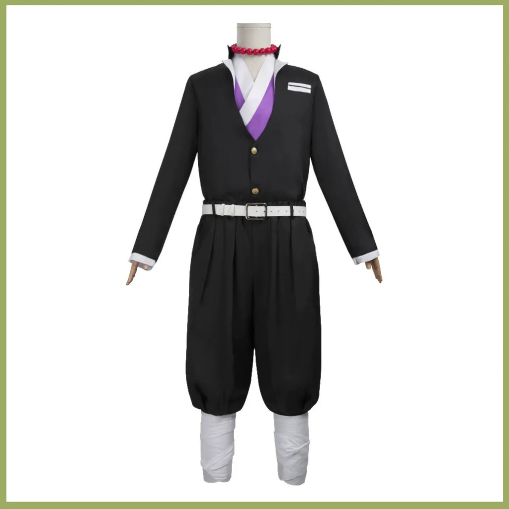 Himejima Gyomei cosplay costume in black with white pants and purple accents for anime fans