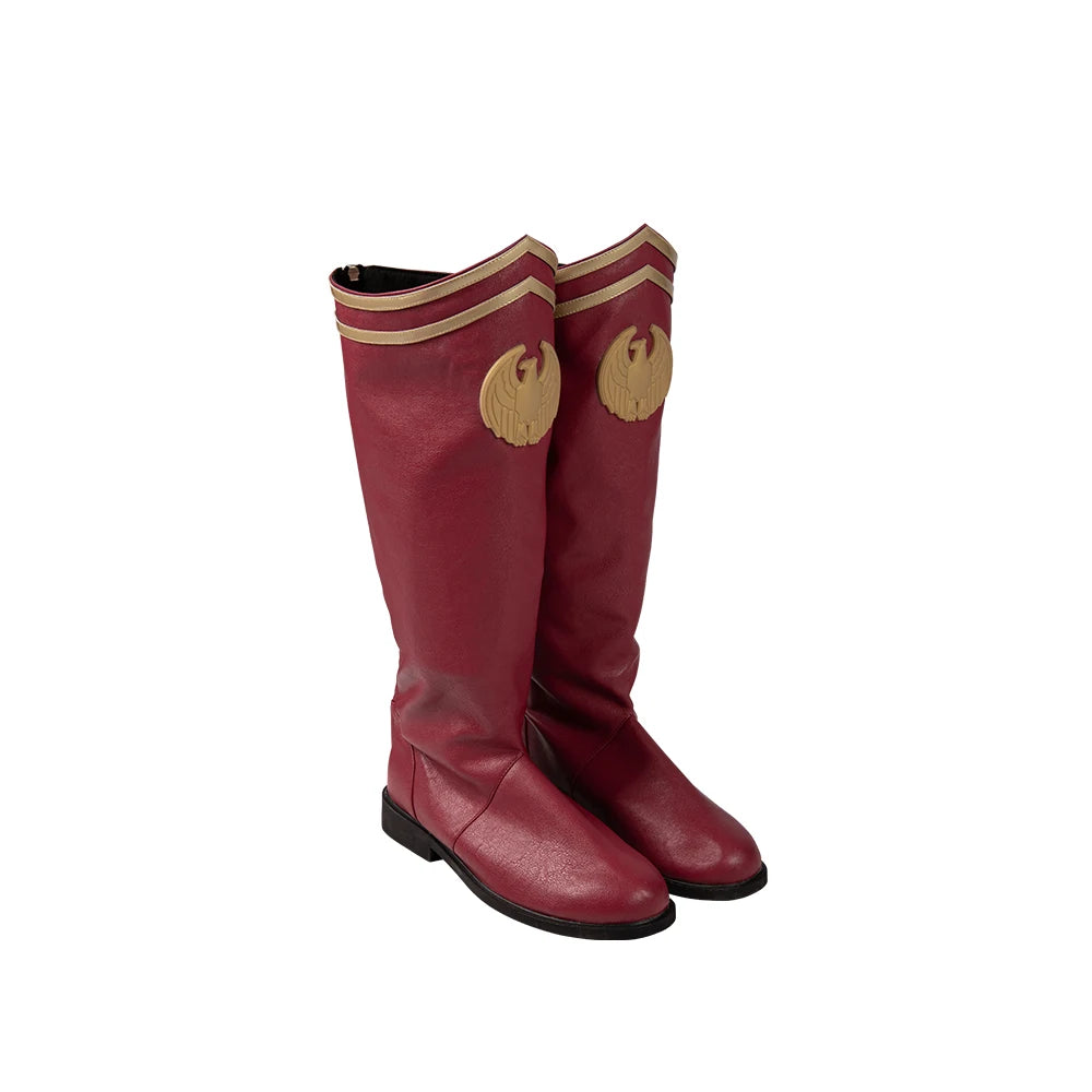 Red Homelander cosplay costume for men boots with golden accents for a complete superhero look