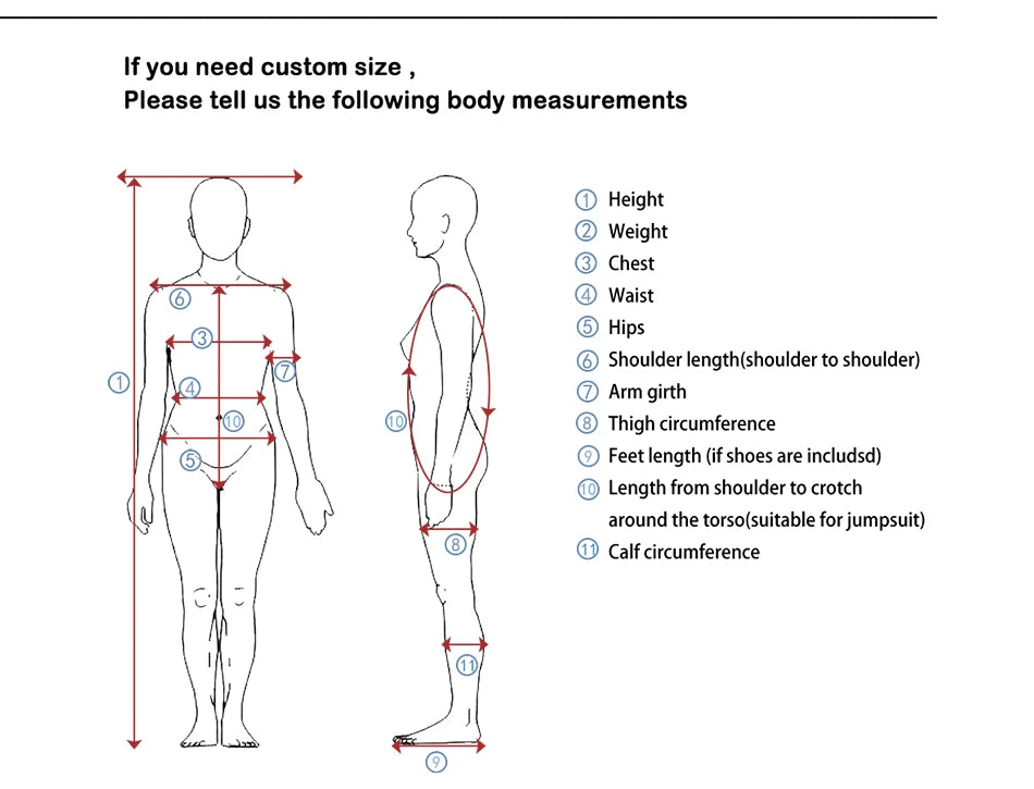 Measurement guide for custom sizing of Homelander cosplay costume for men with detailed body metrics