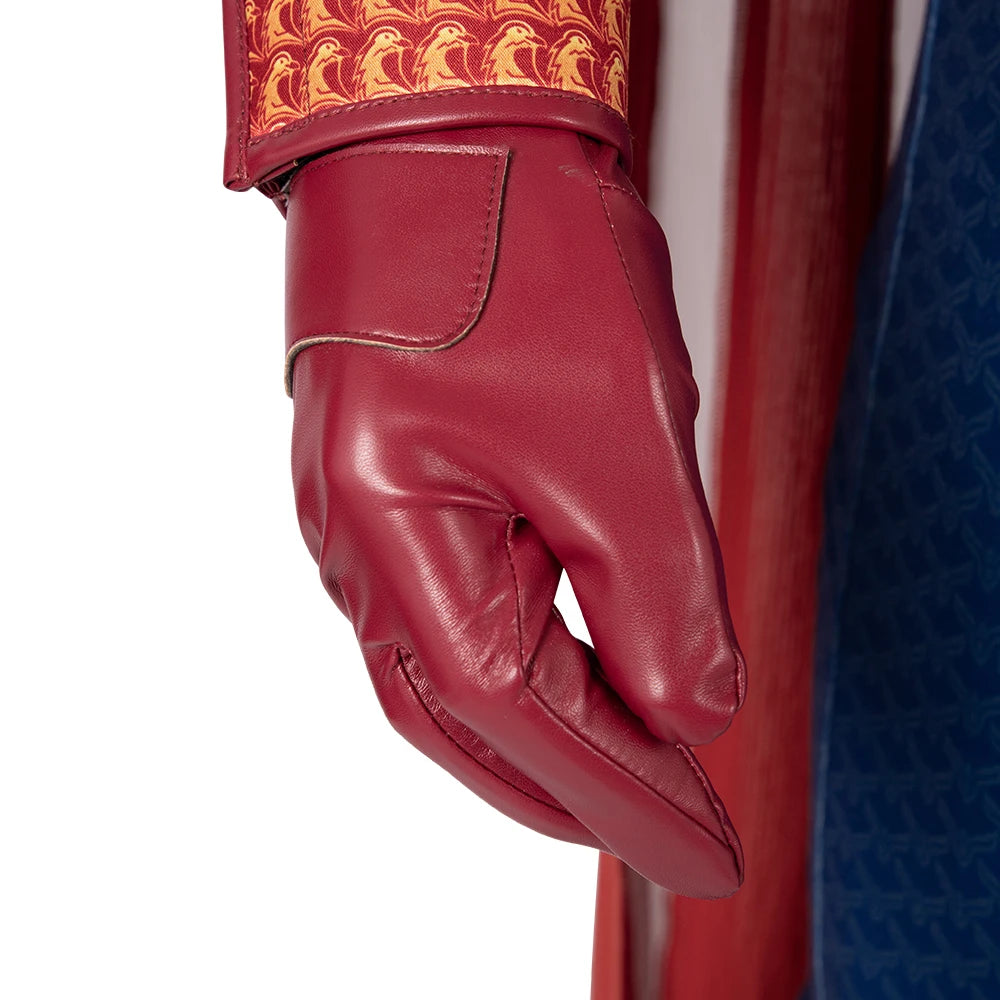 Close-up of red glove detail from Homelander cosplay costume for men by Zoomies & Co