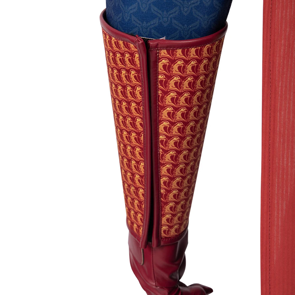 Detailed close-up of the Homelander cosplay costume for men featuring red and gold patterned leggings