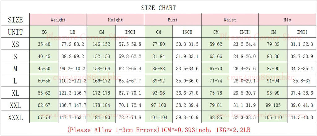 Sizing chart for the Honkai Star Rail Huohuo full outfit set with various measurements in inches and centimeters
