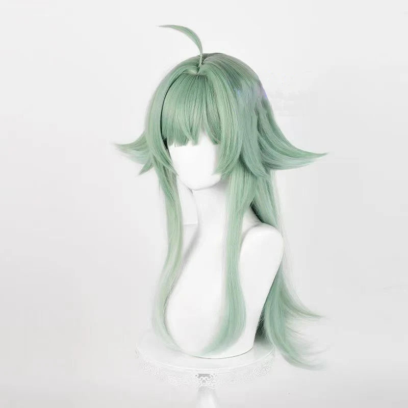 Honkai Star Rail Huohuo full outfit set with long green wig featuring layered bangs and spiked tips