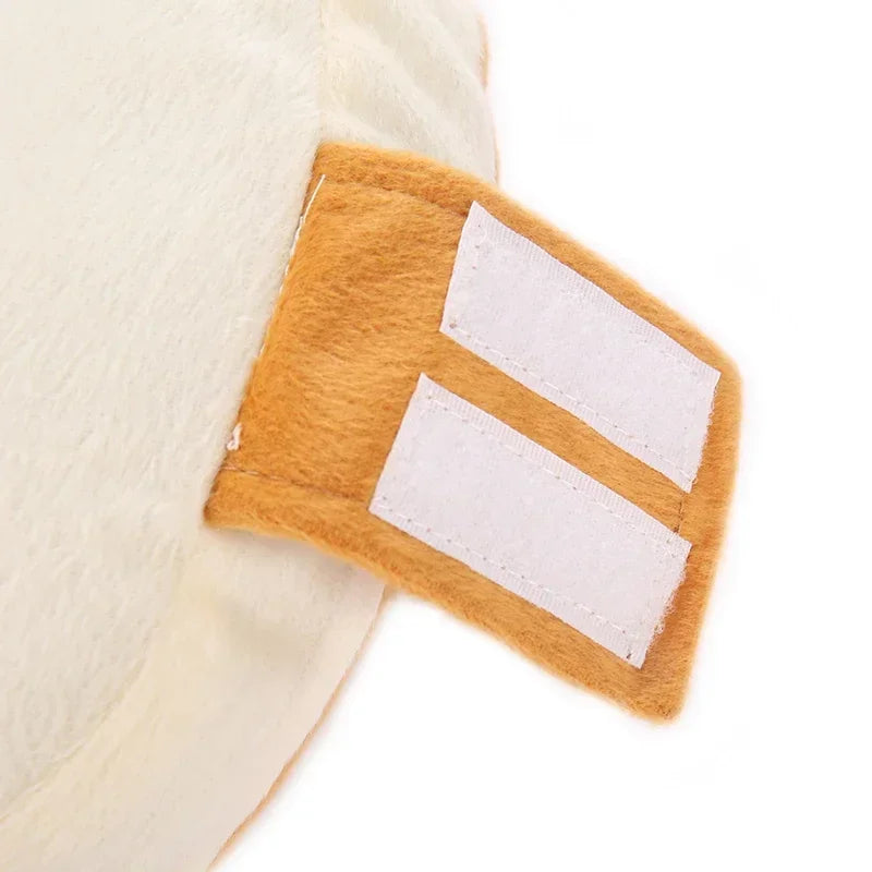 Fluffy hot dog pet costume from Zoomies & Co with secure Velcro straps for easy wear