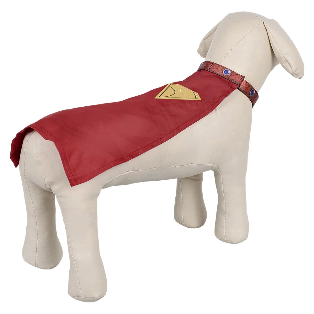 Superdog Krypto dog costume with a red cape and collar designed for playful pet dress-up