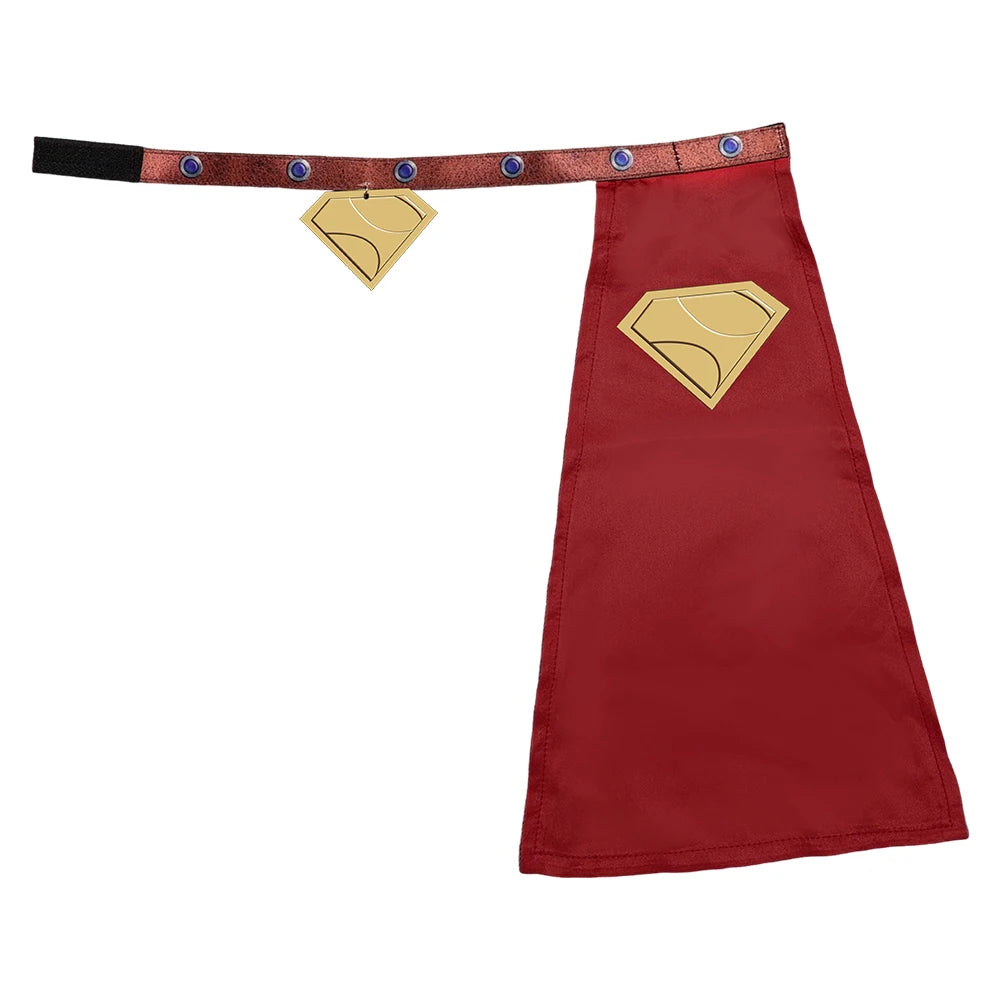 Superdog Krypto dog costume cape with blue snap buttons and iconic Superman logo for pets