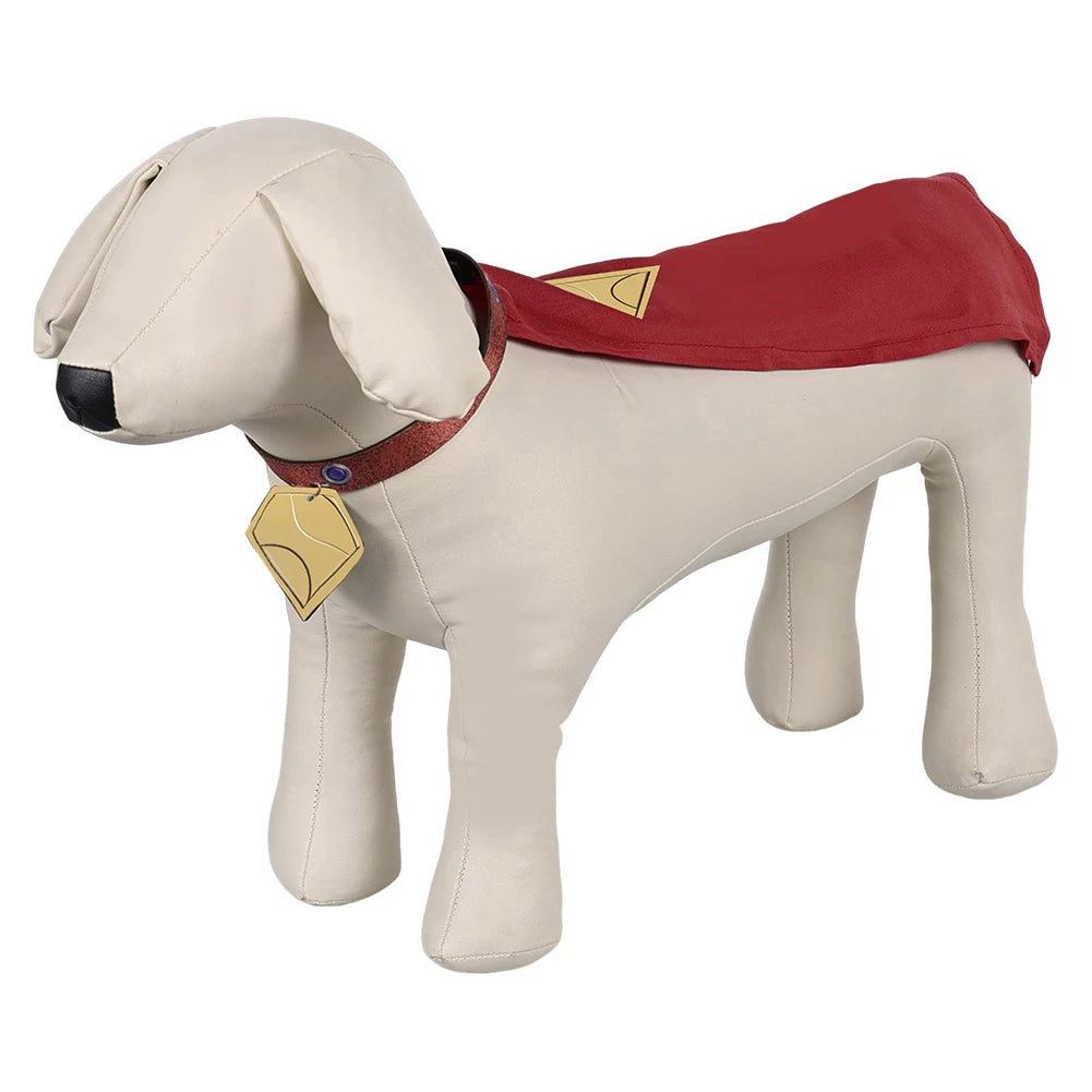 Superdog Krypto dog costume with red cape and gold details for pets to enjoy superhero fun