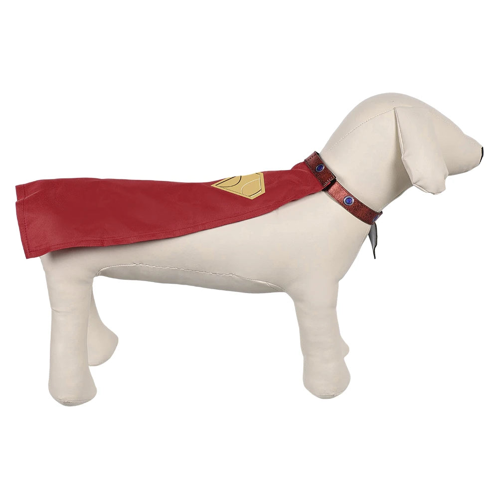 Superdog Krypto dog costume with red cape, perfect for playful pups and superhero fans