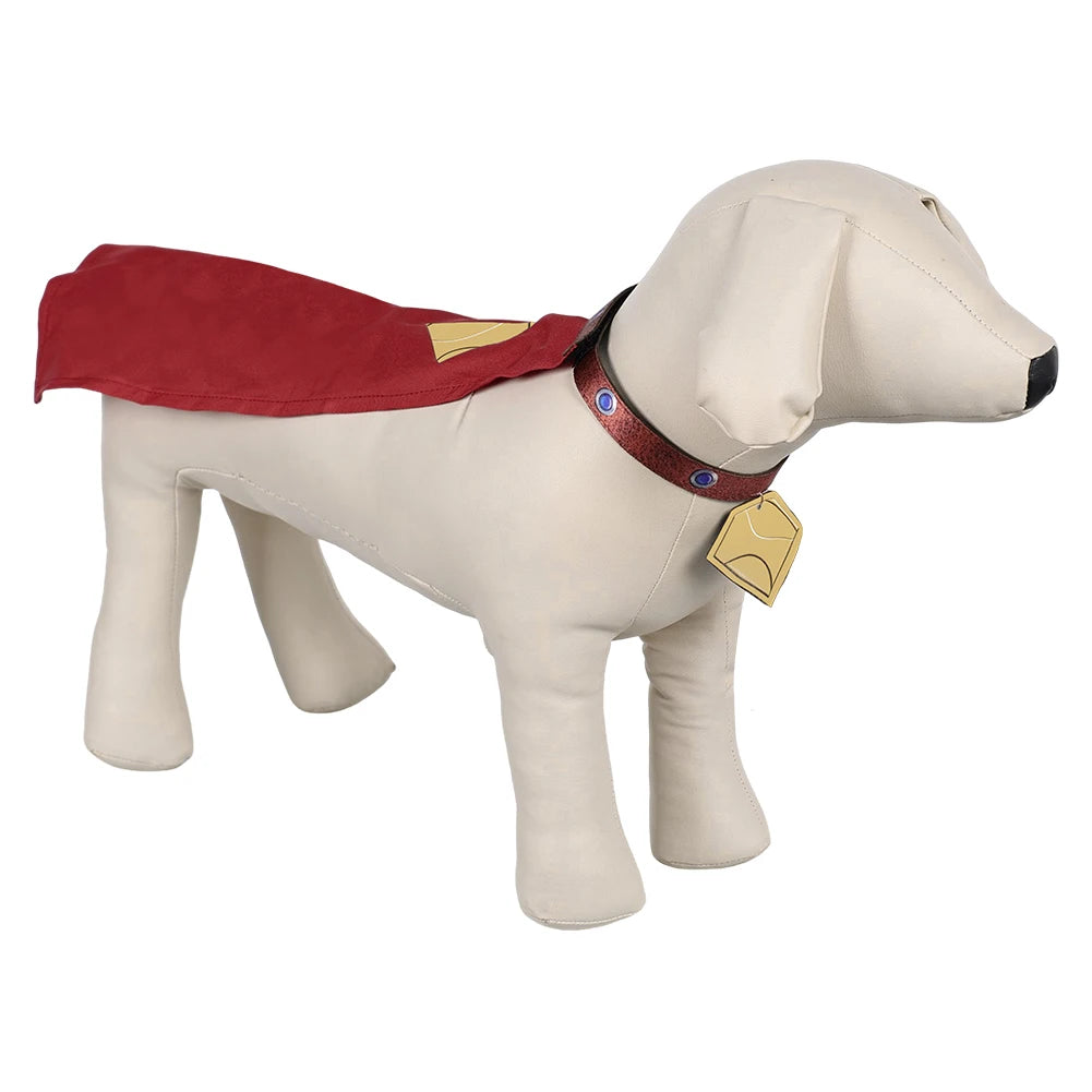 Superdog Krypto dog costume featuring a red cape and collar for dogs who love superheroes
