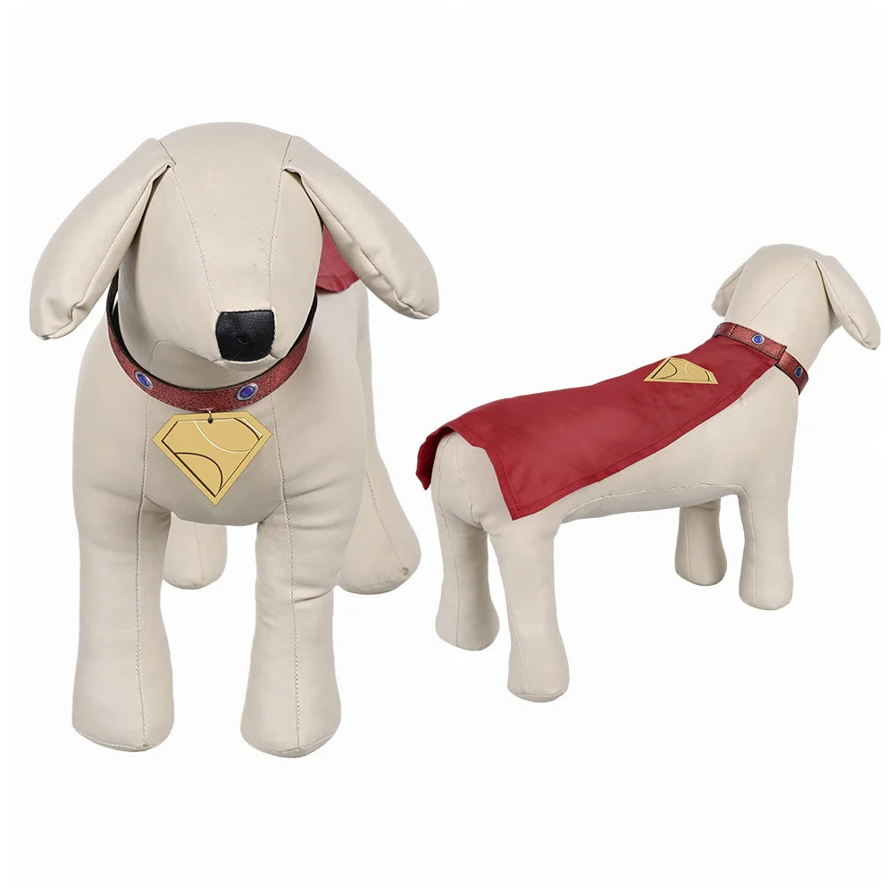 Superdog Krypto dog costume for pets featuring a red cape and collar for superhero style