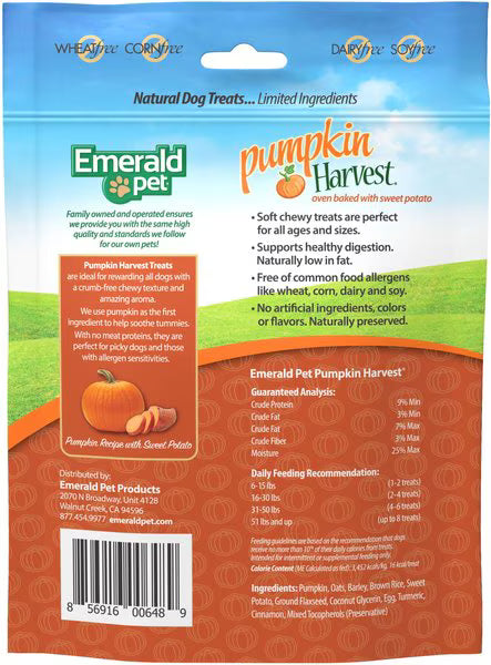 Emerald Pet Pumpkin Harvest Oven Baked with Sweet Potato Chicken-Free Dog Treats, 6-oz bag