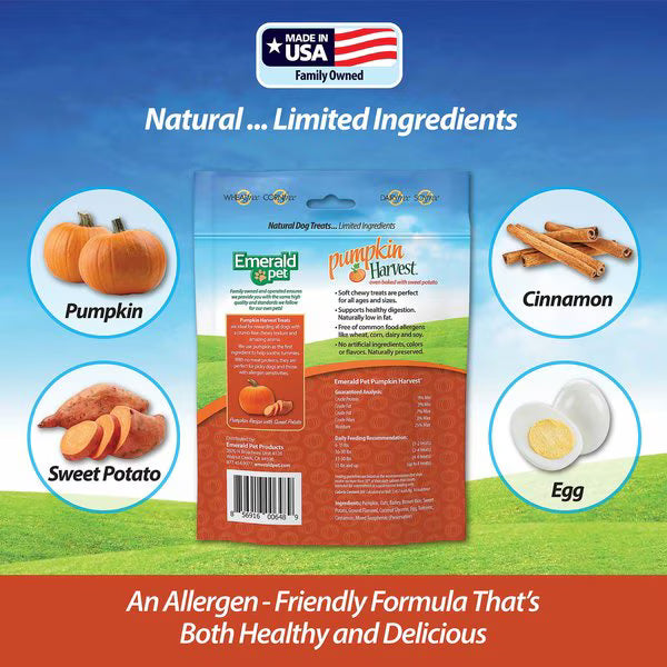 Emerald Pet Pumpkin Harvest Oven Baked with Sweet Potato Chicken-Free Dog Treats, 6-oz bag