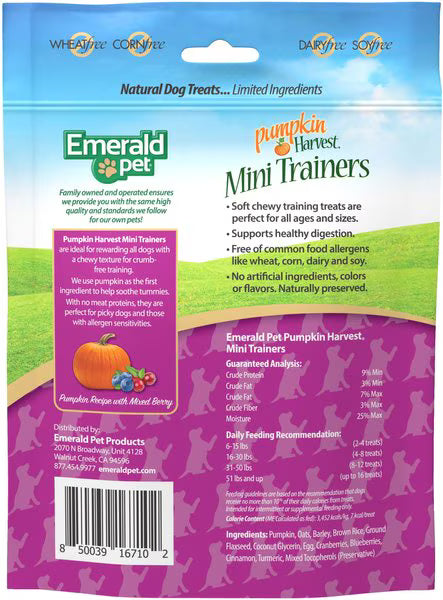 Emerald Pet Pumpkin Harvest Mini Trainers Mixed Berry Soft & Chewy Dog Treats, 6-oz bag