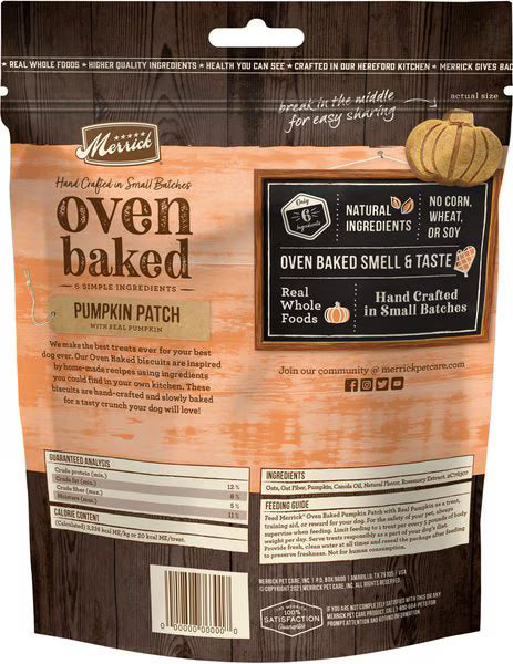 Merrick Oven Baked Pumpkin Patch with Real Pumpkin Dog Treats, 11-oz bag (Case of 6)