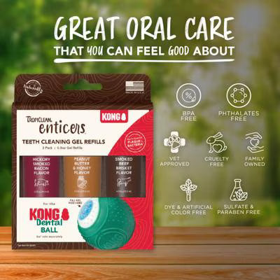 TropiClean Enticers Teeth Cleaning Gel Variety Pack Refill for KONG Dental Ball, 0.5-oz, 3 count