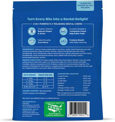 Ark Naturals Kiss Me-Ow Cleaning Tuna Dental Chews Crunchy Cat Treats, 6-oz bag