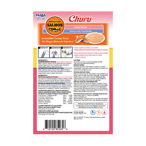 Churu cat treat variety pack 20 count with salmon and tuna flavors in creamy tubes