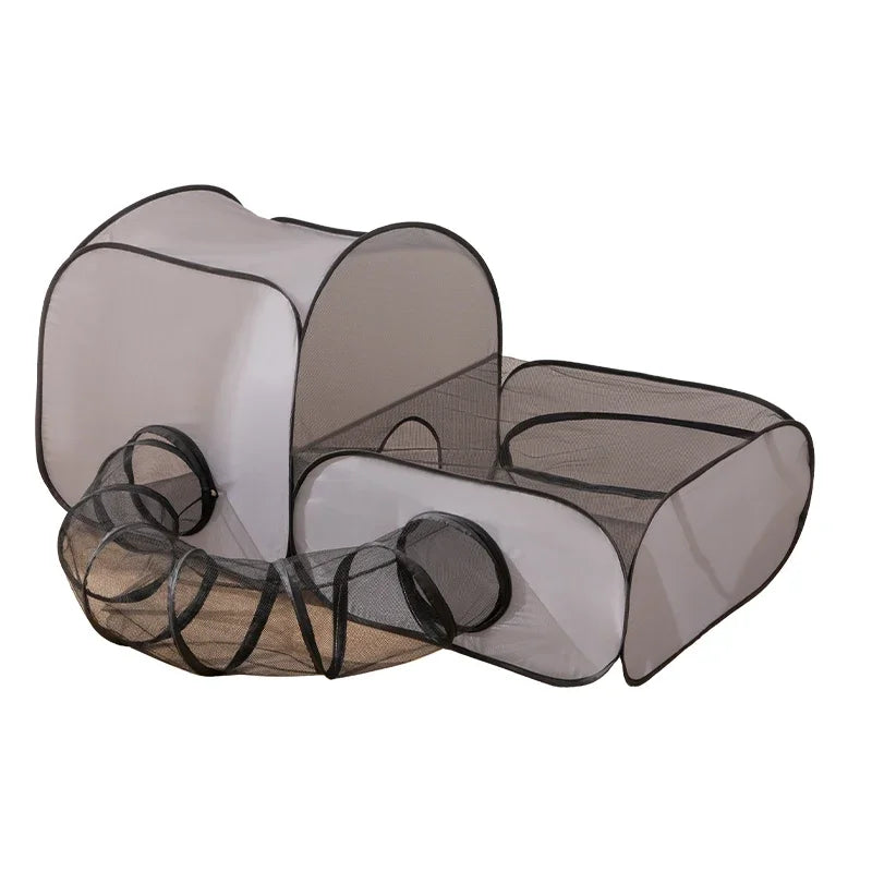 Indoor pet play tunnel with nest for playful pets, offering tunnels and cozy spots for relaxation
