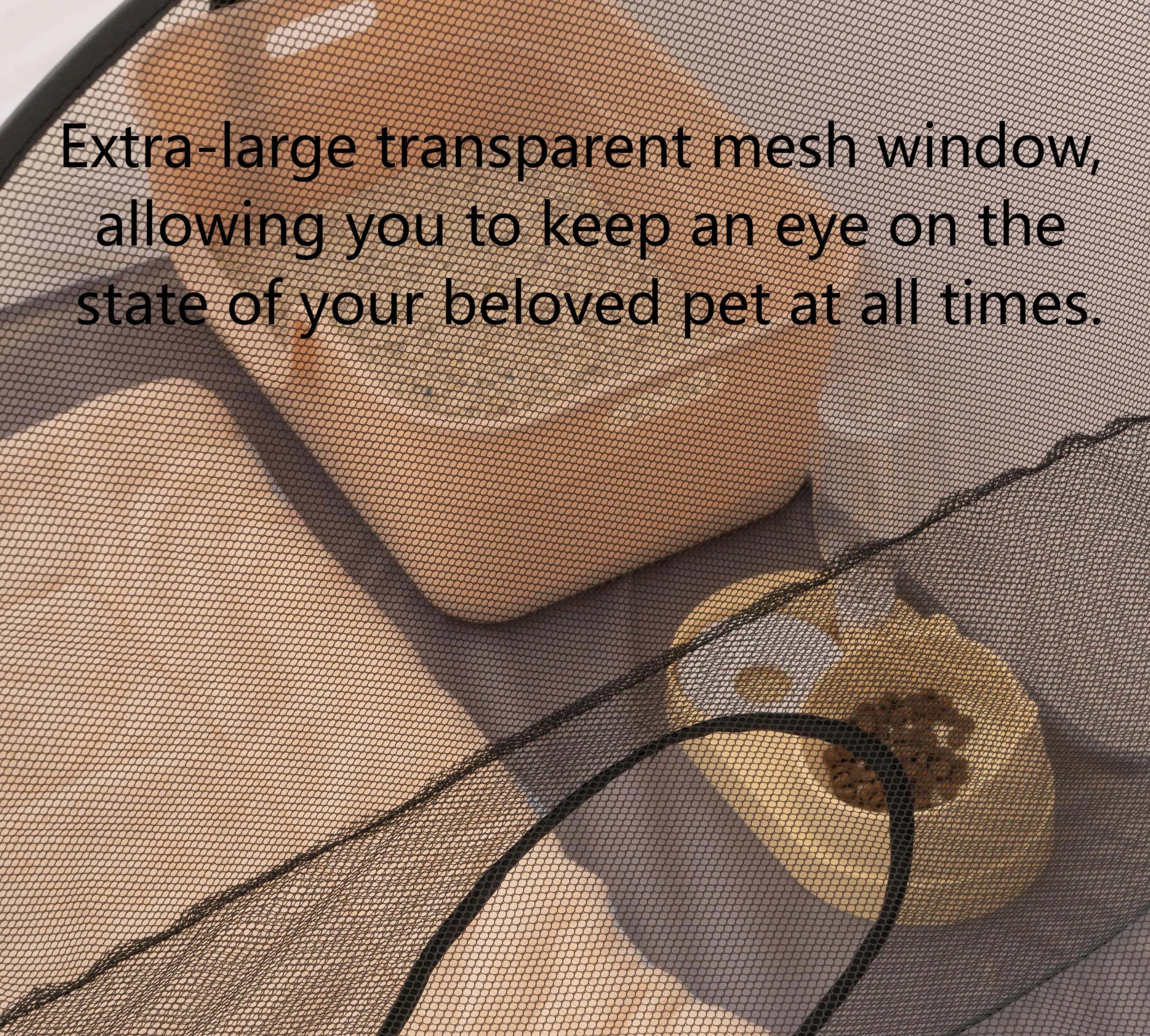 Indoor pet play tunnel with nest featuring extra-large transparent mesh window for pet visibility