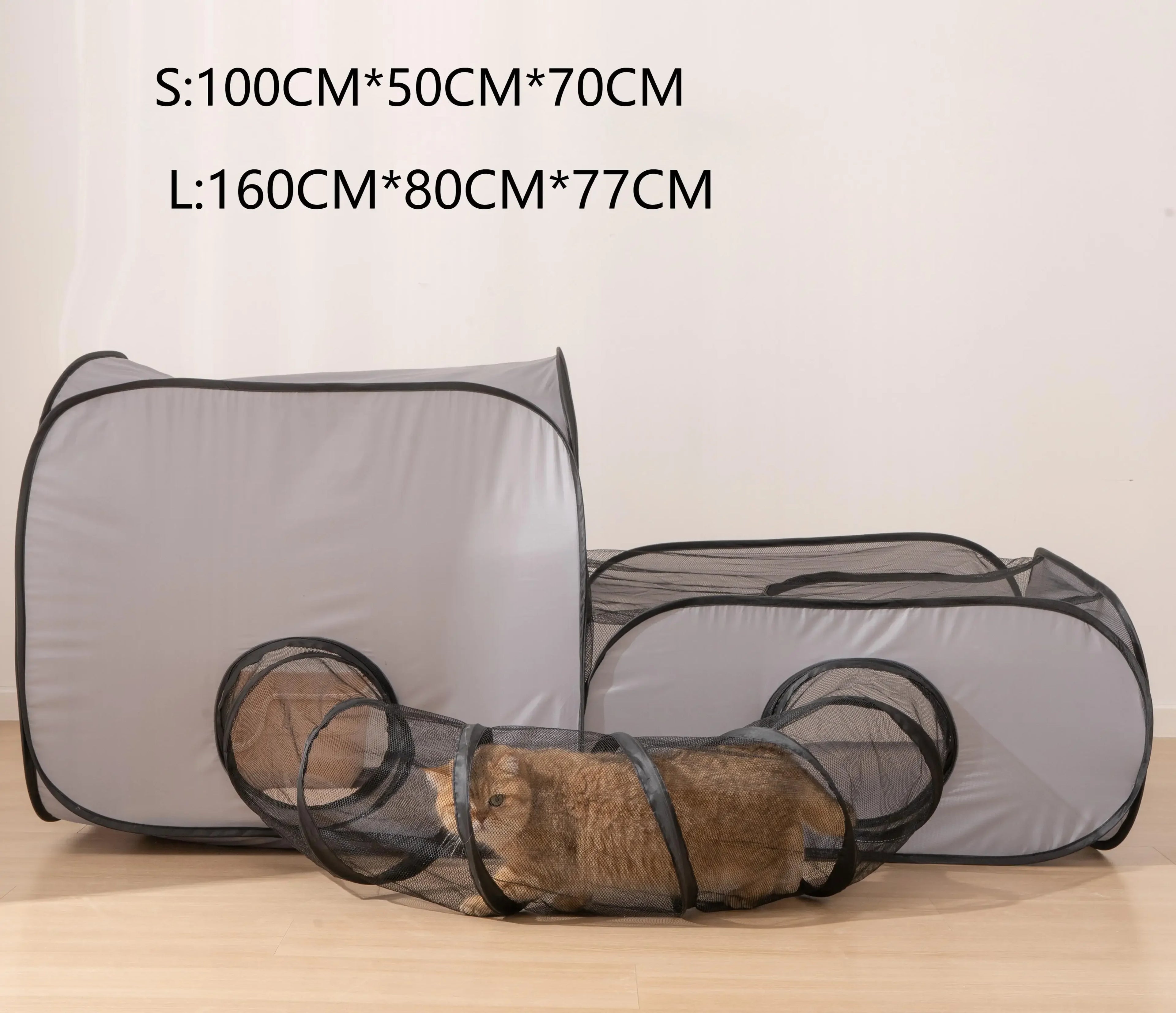 Indoor pet play tunnel with nest in various sizes suitable for cats and small pets