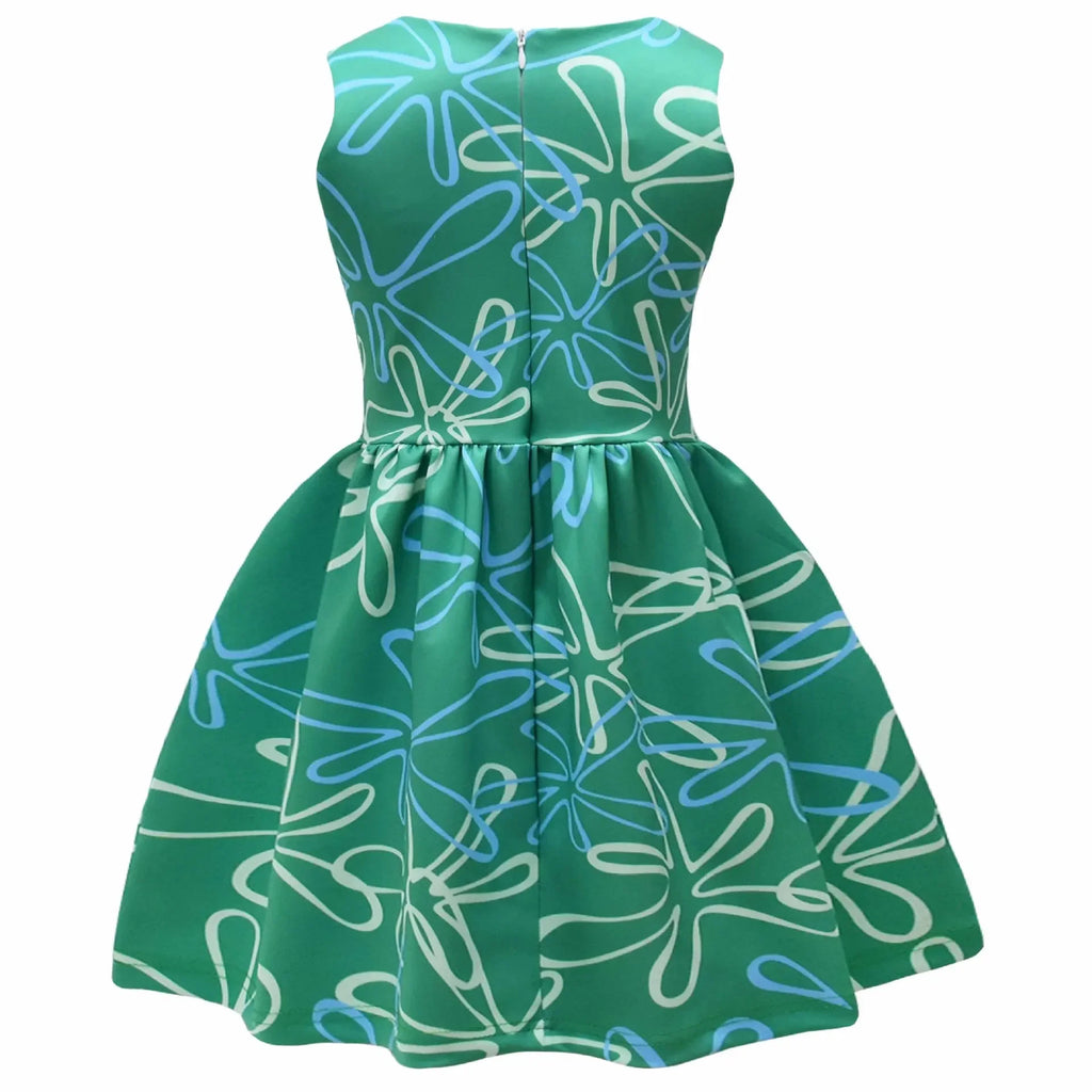 Inside Out Joy halloween costume dress in vibrant green with playful blue designs for kids