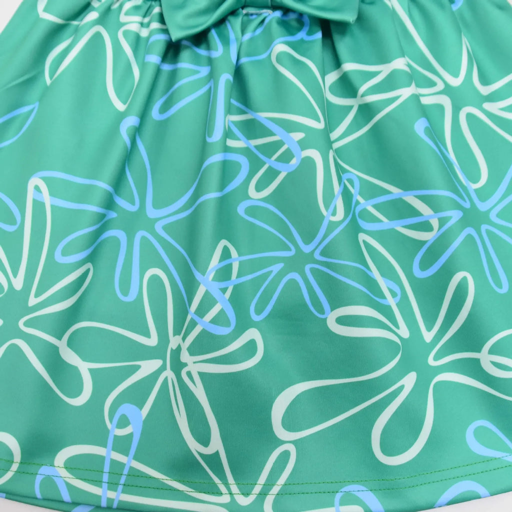Inside Out Joy Halloween costume dress featuring a cheerful blue and green floral design