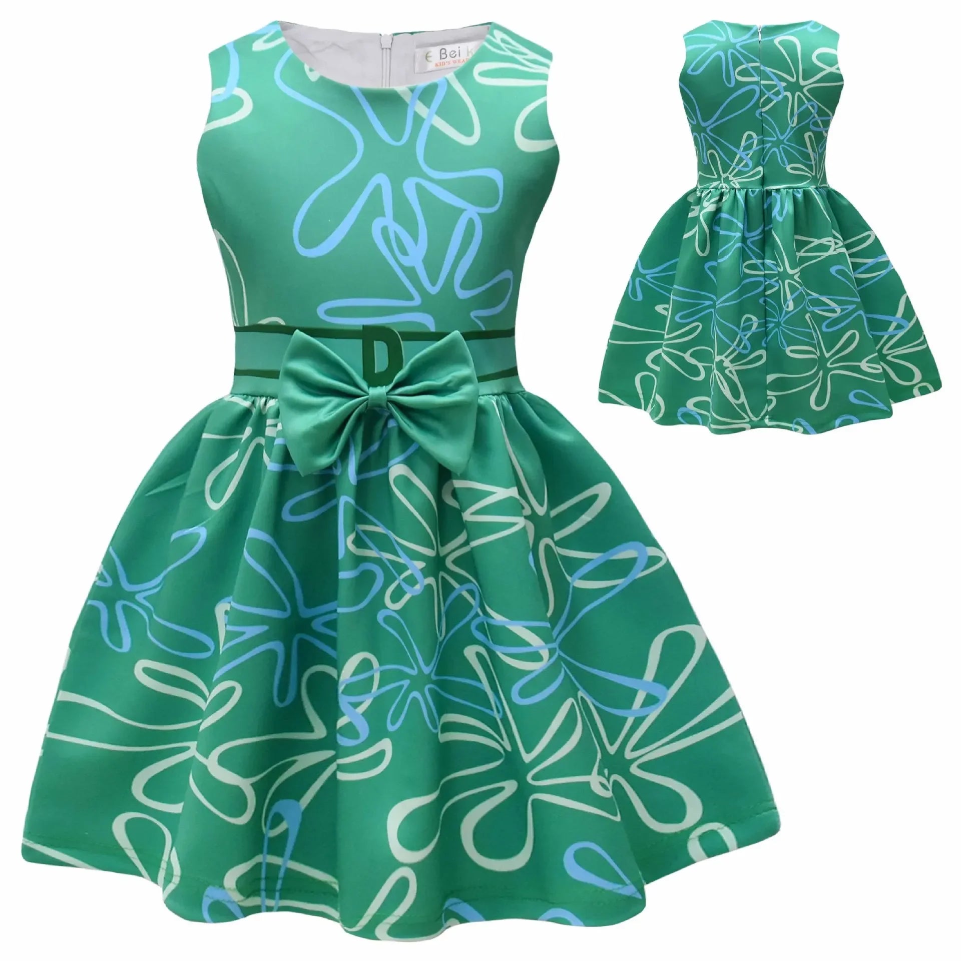 Inside Out Joy Halloween costume dress for kids featuring a playful blue and green design