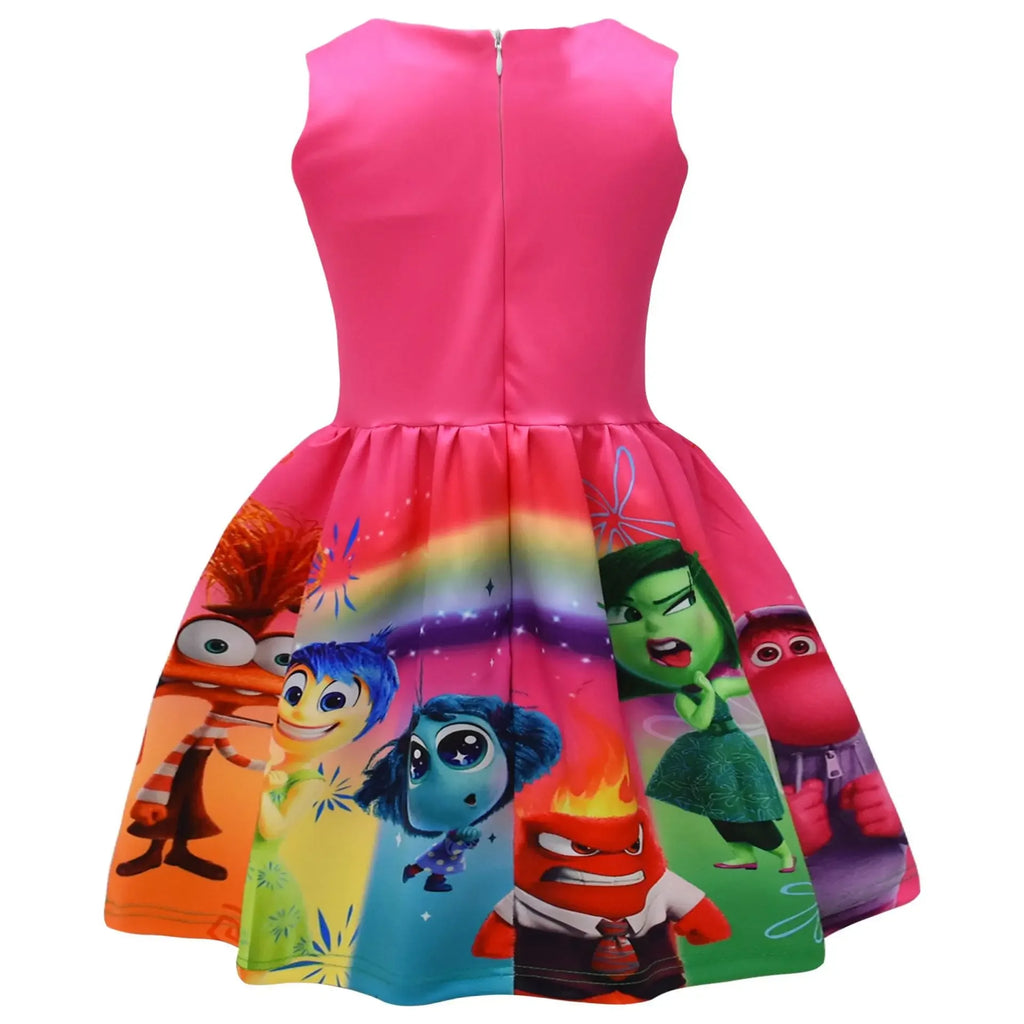 Inside Out Joy Halloween costume dress featuring colorful characters from the Pixar movie, perfect for kids