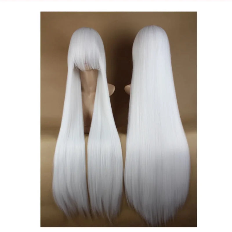 Long White Wig for Inuyasha cosplay costume with sleek, straight hair design