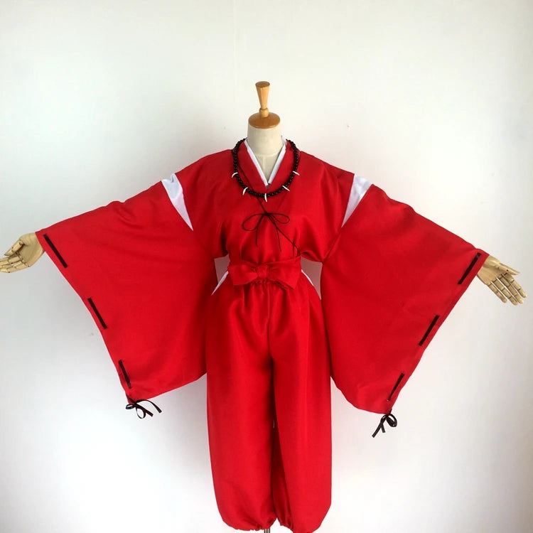 Inuyasha cosplay costume in red with wide sleeves and tied waist for anime fans and conventions