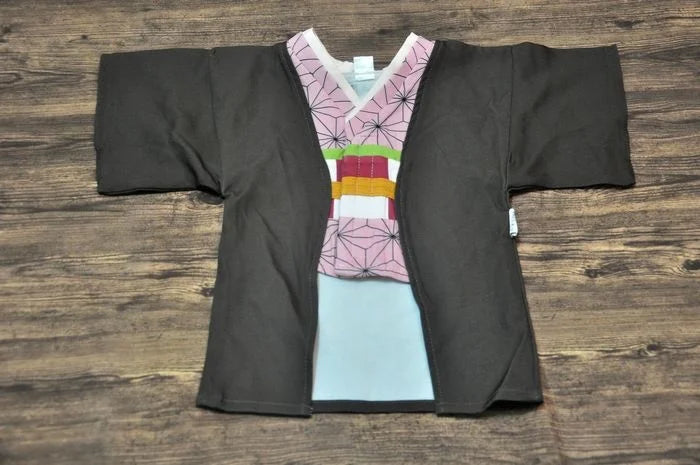 Japanese dog kimono costume in traditional black and colorful design for stylish pets