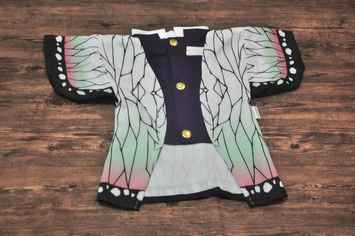 Japanese dog kimono costume with intricate patterns and button details for pets