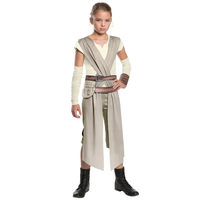 Kid wearing a Jedi Halloween costume for kids with a detailed robe and belt inspired by classic Star Wars characters