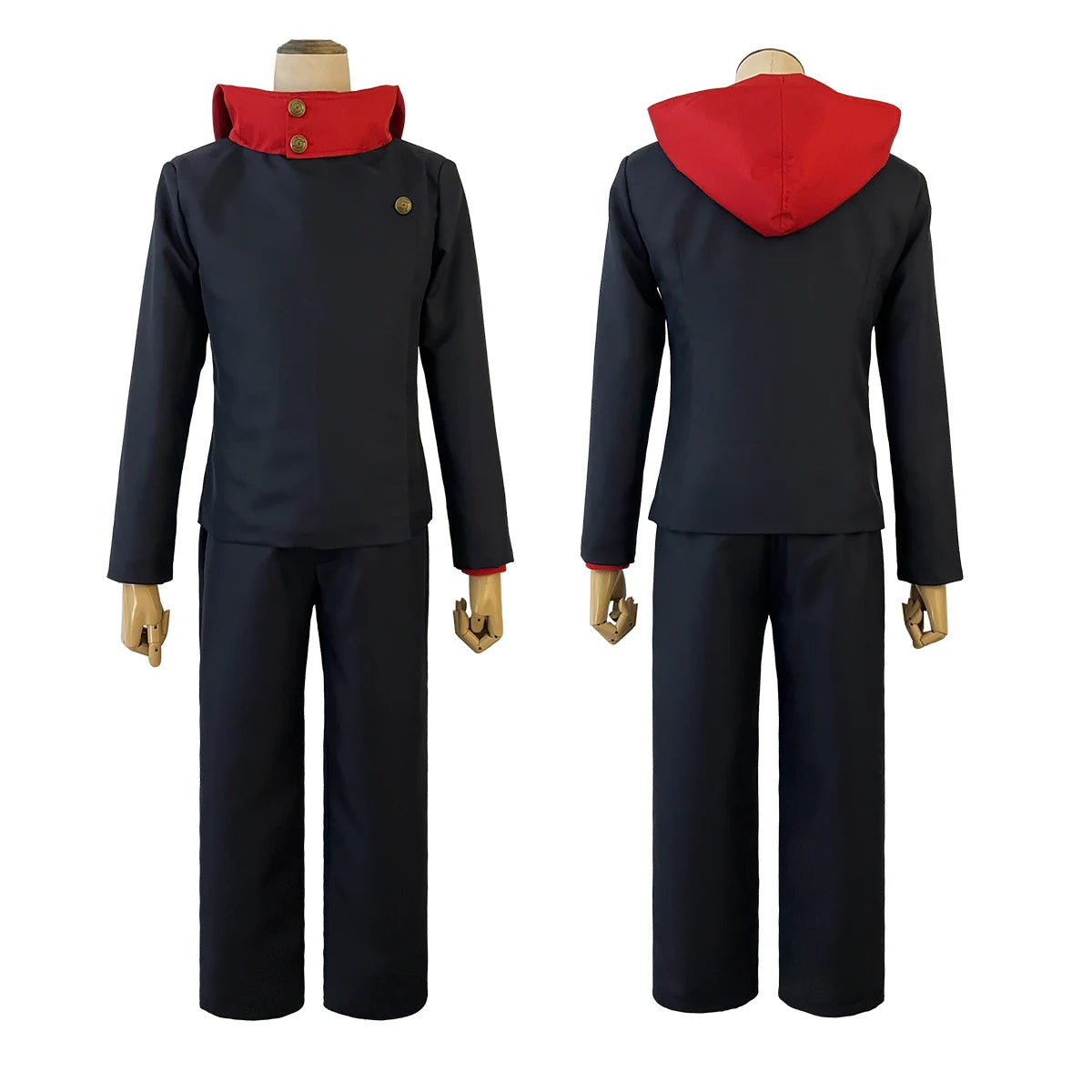 JJK Itadori Yuji Halloween outfit featuring a black top with red accents and matching pants