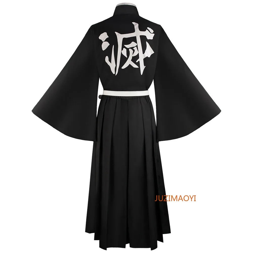 Muichiro Tokito cosplay costume featuring a black kimono with wide sleeves and a stylish back design