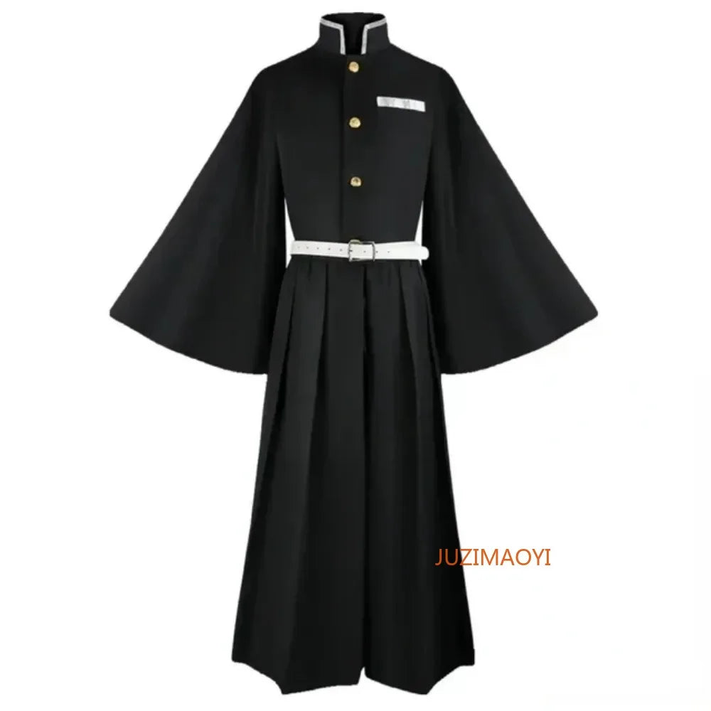 Muichiro Tokito cosplay costume in black with bell sleeves and a white belt for anime fans