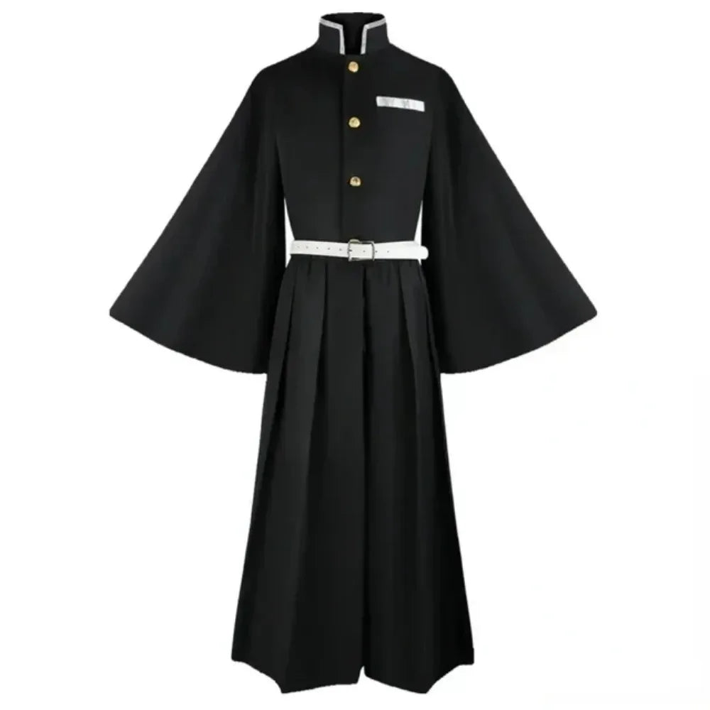 Muichiro Tokito cosplay costume with a black long coat and white belt for anime fans