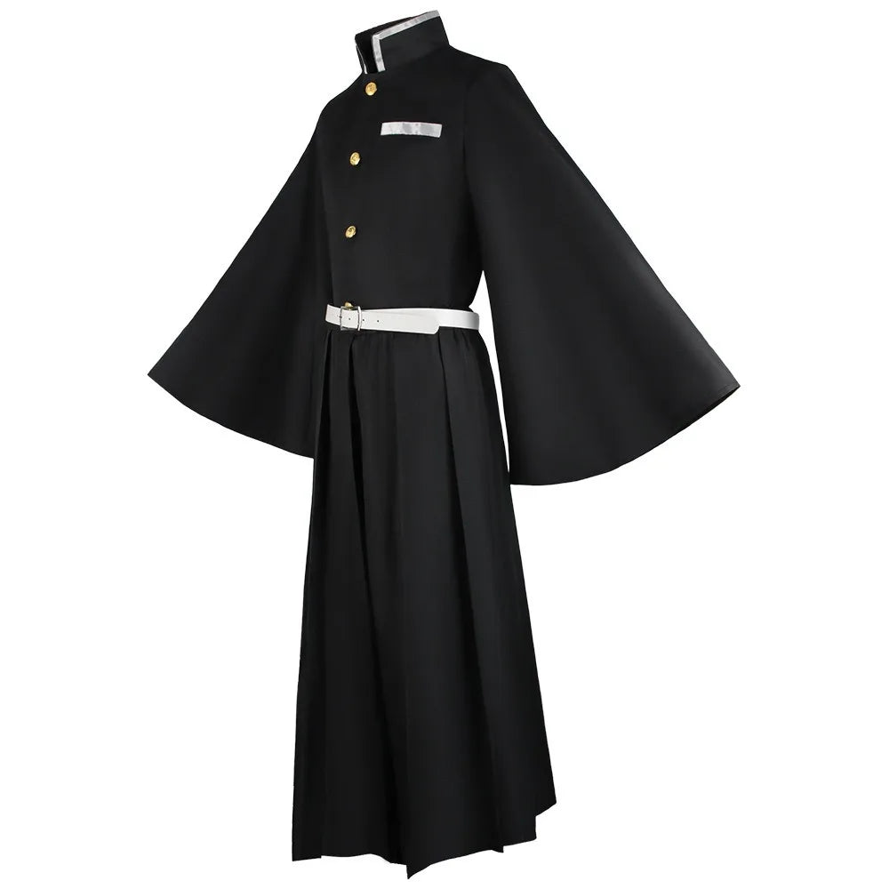 Muichiro Tokito cosplay costume featuring a black long dress with wide sleeves and stylish belt accents